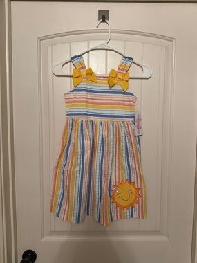 Bonnie Jean Multi-Color Striped Dress with Yellow Bows